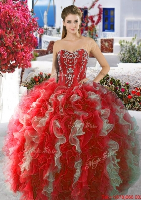 Perfect Red and White Quinceanera Dress with Beading and Ruffles