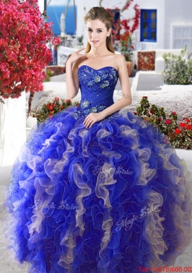 Popular Puffy Skirt Applique and Ruffled Quinceanera Gown for Spring