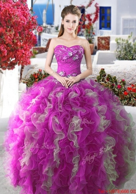 Popular Puffy Skirt Applique and Ruffled Quinceanera Gown for Spring