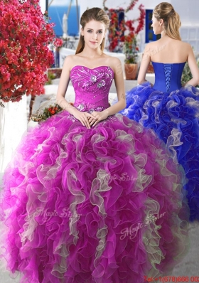 Popular Puffy Skirt Applique and Ruffled Quinceanera Gown for Spring