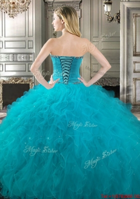 Pretty Really Puffy Beaded Bodice and Ruffled Sweet 16 Dress in Royal Blue