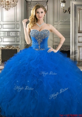 Pretty Really Puffy Beaded Bodice and Ruffled Sweet 16 Dress in Royal Blue