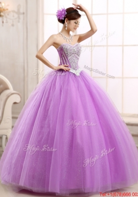 Spring Elegant Really Puffy Tulle Lilac Quinceanera Dress with Beading