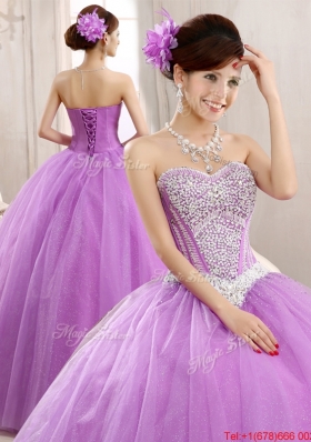 Spring Elegant Really Puffy Tulle Lilac Quinceanera Dress with Beading