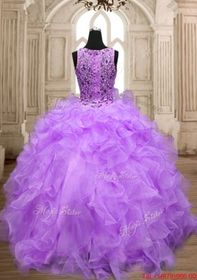 Beautiful Puffy Skirt Lavender Quinceanera Gown with Beading and Ruffles