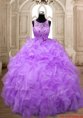 Beautiful Puffy Skirt Lavender Quinceanera Gown with Beading and Ruffles