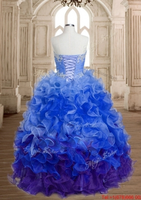 Beautiful Ruffled and Beaded Multi Color Sweet 16 Dress in Organza