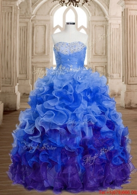 Beautiful Ruffled and Beaded Multi Color Sweet 16 Dress in Organza