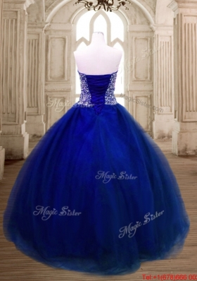 Best Selling Beaded Sweetheart Royal Blue Quinceanera Dress in Tulle