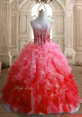 Elegant Beaded and Ruffled Quinceanera Dress in Multi Color