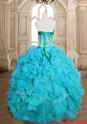 New Beaded and Ruffled Teal Quinceanera Gown in Organza