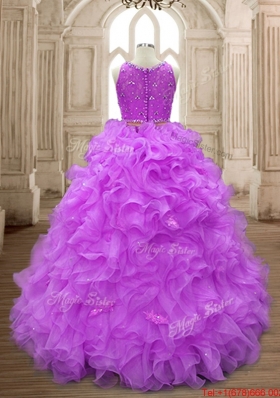 Perfect Two Piece Button Up Sweet 16 Dress with Beading and Ruffles