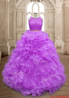 Perfect Two Piece Button Up Sweet 16 Dress with Beading and Ruffles