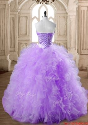 Popular Visible Boning Beaded and Ruffled Quinceanera Dress in Lavender