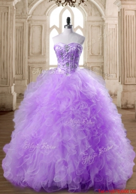 Popular Visible Boning Beaded and Ruffled Quinceanera Dress in Lavender