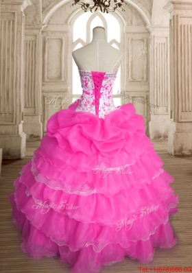 Pretty Beaded and Bubble Organza Quinceanera Gown with Ruffled Layers