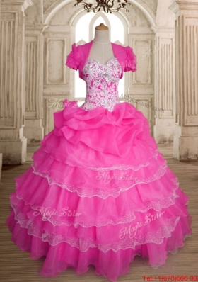 Pretty Beaded and Bubble Organza Quinceanera Gown with Ruffled Layers