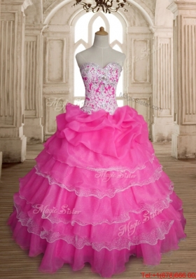 Pretty Beaded and Bubble Organza Quinceanera Gown with Ruffled Layers