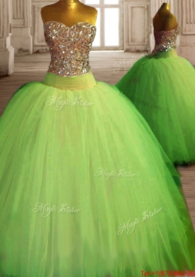 Beautiful Really Puffy Beaded Quinceanera Dress in Spring Green