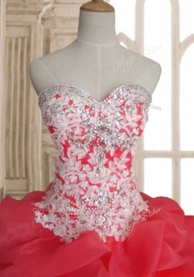 Best Selling Beaded and Ruffled Layers Coral Red Quinceanera Dress in Organza