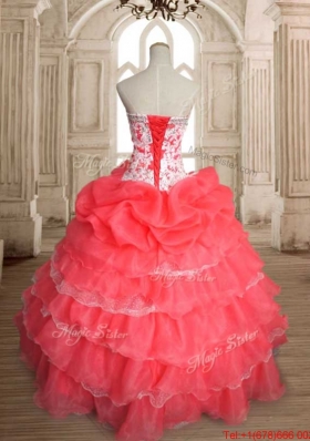 Best Selling Beaded and Ruffled Layers Coral Red Quinceanera Dress in Organza