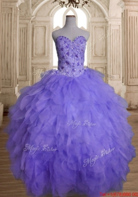 Cheap Puffy Skirt Beaded and Ruffled Sweet 15 Dress in Tulle