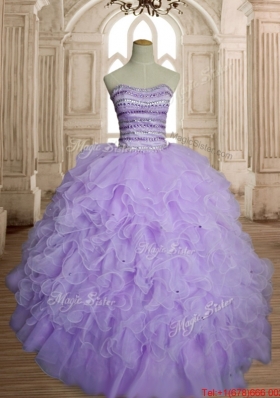 Classical Beaded and Ruffled Lavender Quinceanera Dress in Organza