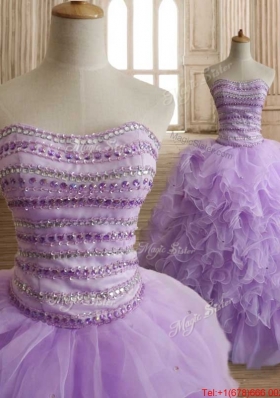 Classical Beaded and Ruffled Lavender Quinceanera Dress in Organza