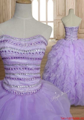 Classical Beaded and Ruffled Lavender Quinceanera Dress in Organza