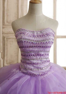 Classical Beaded and Ruffled Lavender Quinceanera Dress in Organza