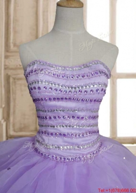 Classical Beaded and Ruffled Lavender Quinceanera Dress in Organza