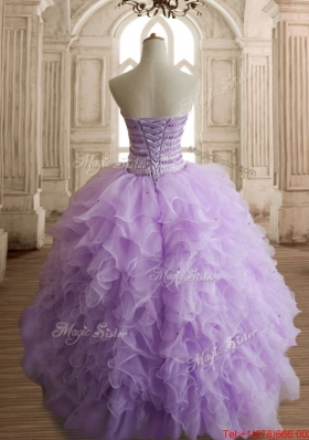 Classical Beaded and Ruffled Lavender Quinceanera Dress in Organza