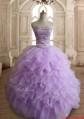 Classical Beaded and Ruffled Lavender Quinceanera Dress in Organza