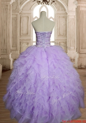 Classical Beaded and Ruffled Lavender Quinceanera Dress in Organza