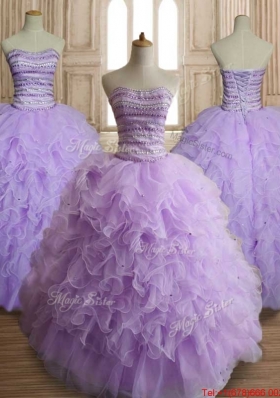Classical Beaded and Ruffled Lavender Quinceanera Dress in Organza