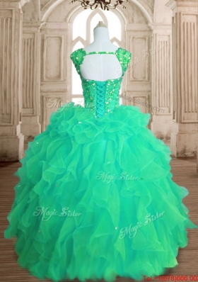 Discount Beaded and Ruffled Lace Up Spring Green Quinceanera Dress for Spring