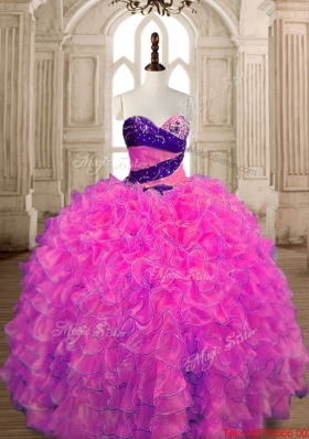 Fashionable Puffy Skirt Organza Quinceanera Gown with Beading and Ruffles