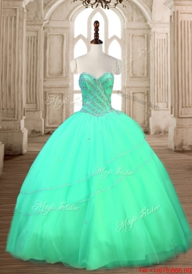 Gorgeous Beaded Turquoise Sweetheart Quinceanera Dress in Tulle