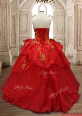 Hot Sale Ruffled Layers and Applique Red Sweet 16 Dress in Organza