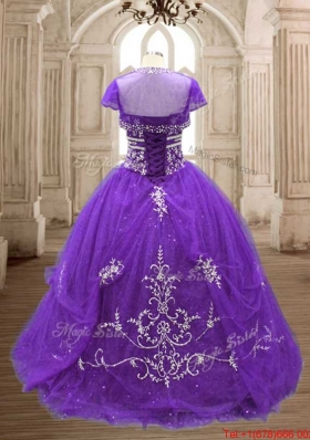 Luxurious Applique Brush Train Quinceanera Dress in Purple