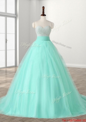 Perfect Beaded Bodice Apple Green Sweet 16 Dress with Brush Train