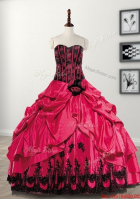 Popular Handcrafted Flowers and Bubble Sweet 16 Dress in Taffeta