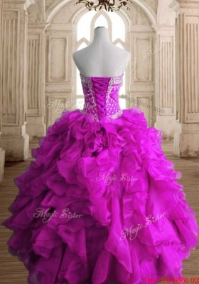 Popular Organza Beaded and Ruffled Quinceanera Gown with Fuchsia