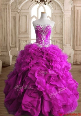 Popular Organza Beaded and Ruffled Quinceanera Gown with Fuchsia