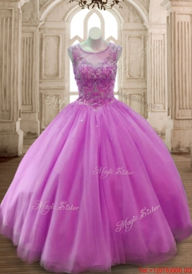 Pretty See Through Beaded Lilac Quinceanera Dress in Floor Length
