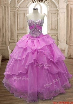 Pretty Spring Beaded Bodice Lilac Quinceanera Gown in Organza