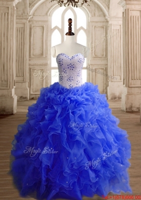 Romantic Organza Beaded Bodice and Ruffled Royal Blue Quinceanera Gown