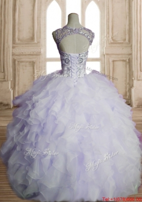 Romantic See Through Beaded and Ruffled Sweet 16 Dress in Lavender