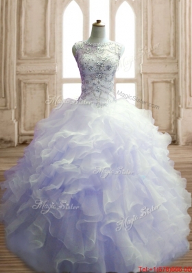 Romantic See Through Beaded and Ruffled Sweet 16 Dress in Lavender