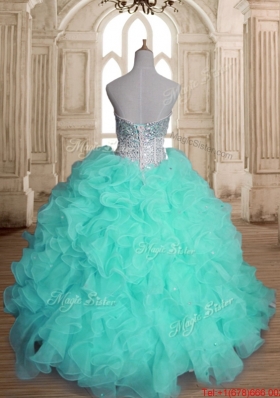 Spring Perfect Apple Green Quinceanera Gown with Beading and Ruffles